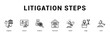 © Mia - Litigation Steps Modern and clean web banner illustration featuring thematic icons for visual communication
