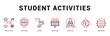 © Mia - Student Activities Modern and clean web banner illustration featuring thematic icons for visual communication