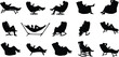© Aroshi Jannat  - Silhouettes of people relaxing in chairs and hammocks, reading, lounging, resting, leisure activities, calm lifestyle, comfortable seating, relaxing poses