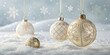 © Primex Legacy - Golden snowflake ornaments resting on winter frost with falling snow and festive sparkle for luxury christmas celebration and seasonal holiday background