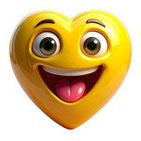Heart-shaped emoji with love eyes and tongue, isolated on transparent background