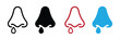 © muni - Human nose icon Outline vector sign. Colorful nose icons with droplets in modern design. Runny nose icon Isolated flat vector in outline.