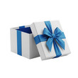 © MDMOHIUDDIN - White gift box with blue ribbon isolated on a transparent background present