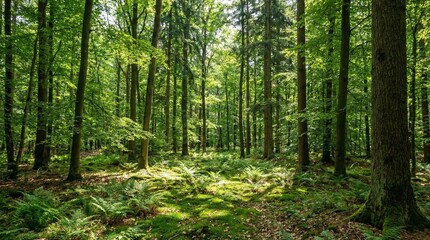  Green forest landscape with sunlight
