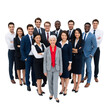 © design png - Eleven-Person Multicultural Team in Professional Attire Poses with Red-Scarf Leader Against White Background — Diverse, Confident, Unified — Symbolizing Inclusive Leadership, Global Collaboration, and