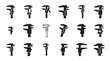 © Mr. Stocker - Collection of black caliper icons and silhouettes showing various types of precision measuring tools for engineering, including digital and vernier styles in a graphic set