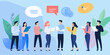 © Perfect Vector - Group of diverse business people standing and discussing documents with speech bubbles in flat minimalist style communication concept vector illustration