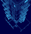 © German Ovchinnikov - Blueprint of a tall building on a blue background, displaying the architectural contour and detailed structural layout.