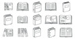 © vadymstock - A collection of various book illustrations including open and closed books, notebooks, and binders in a clean outline vector style, suitable for educational materials and graphic design projects