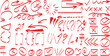 © Alstocker - Collection of hand drawn red doodle symbols arrows checkmarks punctuation marks and correction marks