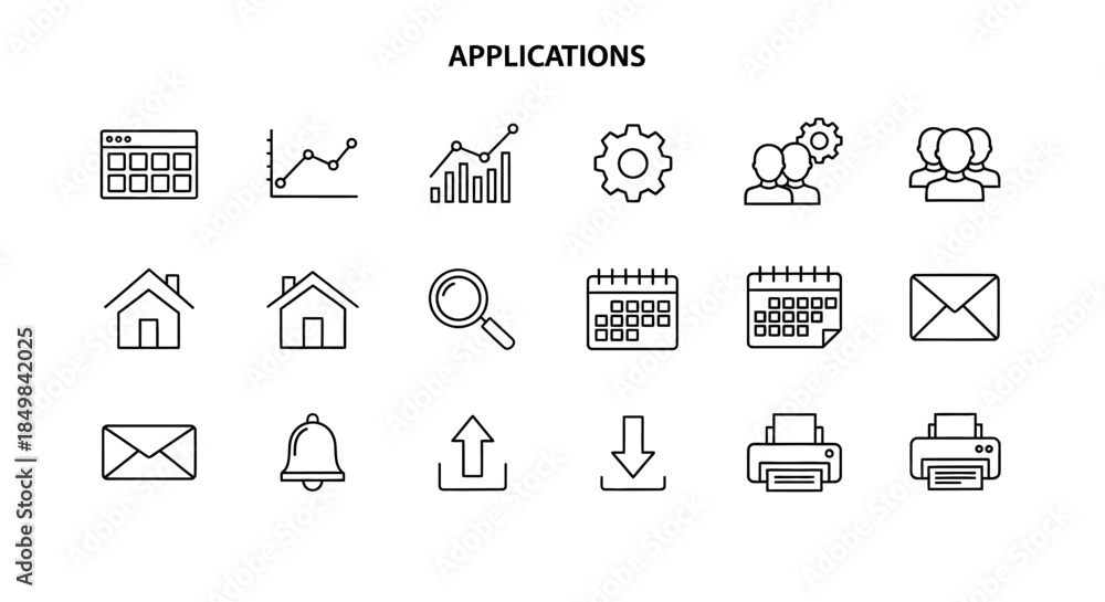 Diverse set of application icons featuring calendar chart email and ...