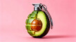 © ProArt Studios - Explosive Healthy Lifestyle Avocado Shaped Like a Grenade on Pink Background Symbolizing Diet Power