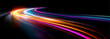 © Strongstock03 - Bright neon speed lines curl across a night urban highway. Flowing glowing trails visualize rapid energy and fast digital motion. Futuristic abstract composition presented in vector.
