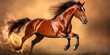 © Ilja - Majestic Chestnut Stallion Leaping Gracefully Through Fiery Terrain Under Golden Light at Dusk