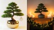 © Mst - Small Evergreen Tree in a Golden Pot, Decorated with a Christmas Ornament