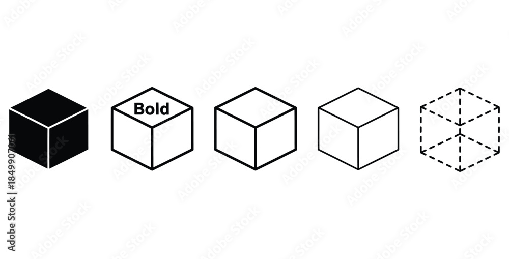 Five distinct isometric cube icons illustrating different styles from ...