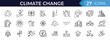 © DesignerThc - Climate change and global warming outline icon set, showing environment impact, carbon emission, renewable energy, sustainability concepts for education and awareness design