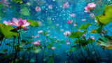 Aesthetic commercial photo of underwater lotus and lotus leaf scene
