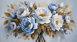 © printartist - Acrylic painting of elegant blue and white flowers with gold leaves 3D Wall Mural. floral landscapes. 3d floral art, floral wallpaper, Luxurious textile tile wall art