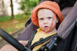 © splitov27 - Little baby in a hat sits in a stroller outdoors