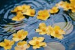 © nsit0108 - Yellow flowers gently floating on a dark blue water surface create a serene and beautiful scene
