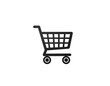 © Acel - A shadowy, three-dimensional shopping cart icon on a black field