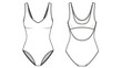 © Rishi - Women's One-Piece Swimsuit Technical Sketch Vector Mockup with Open Back Design