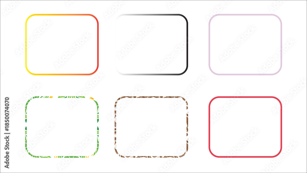 A collection of six rectangular frames with different colored borders