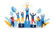 © Nayem - Diverse team stands atop a victory podium celebrating first place with a shining trophy while confetti rains down and colleagues cheer wildly.
