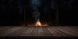 © AkuAku - Dark wooden desk setting with nighttime forest camping scene, useful for editorial header backgrounds