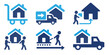 © ASCREATIVES - set of  Moving house and relocation editable icons with containing house transport and home delivery  etc Solid vector icon symbol illustration