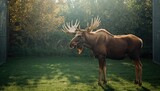 Male moose antelope in an outdoor enclosure, emphasizing wildlife conservation practices