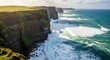 © Imam - dramatic cliffside view of waves crashing against rugged irish coastline at sunset dramatic sea spray mist on wild atlantic ocean