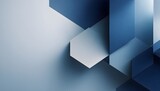 3D rendering of an abstract background with blue and white geometric shapes circles and lines on a light surface with copy space