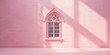 © NeuralNiche - Old Gothic facade featuring a stained glass window on a pastel pink wall, suitable for architectural or editorial use