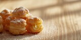 Detailed view of small cream-filled pastries highlighting pastry layers, ideal for dessert presentation