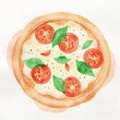 © Irfarasheedmasih - Delicious Watercolor Pizza with Fresh Tomatoes and Basil