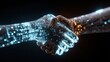 © Johannes - a digital handshake blending human and technology with glowing circuit board patterns futuristic style dark background concept of innovation ai generative