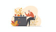 © Vector Market - Senior man using smartphone and drinking coffee at an autumn counter Fall leisure retirement and digital connection