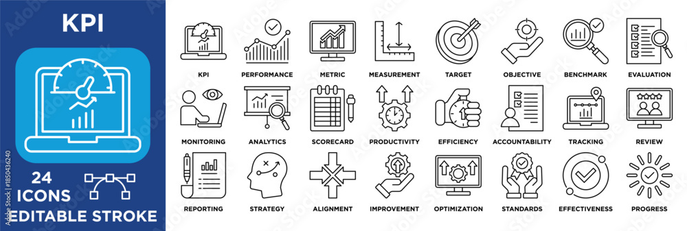 KPI icon collection set. Containing performance, target, analytics, and ...