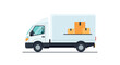 © Abir - White delivery truck with cardboard boxes inside, depicted in a modern flat vector illustration style for logistics and shipping concepts.