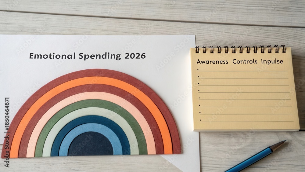 Foto de Stock Emotional Spending 2026 Concept with Colorful Rainbow and ...