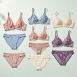 © siti - Various colored lingerie sets arranged on light background for display purposes