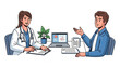 © Fizaa - Doctor consulting with patient discussing medical results on laptop screen illustration for healthcare and wellness concepts