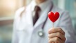 © florynstudio3 - Close-up of a doctor holding a red heart-shaped object. Focus on gesture and medical coat. Warm lighting