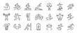 © Mr. Stocker - Collection of thin line icons representing physical activity, health, and human ability, featuring symbols for running, weightlifting, yoga, balance, and endurance