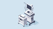 © amtsuroso - Sophisticated medical equipment on wheels in a modern hospital setting shows technological advancement for a modern healthcare system and medical facility