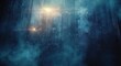 © letter - Misty blue cosmic data rain with vertical light streaks, glowing amber orbs, drifting particles and a mysterious futuristic atmosphere