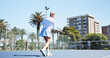 © peopleimages.com - Tennis court, ball or woman with racket for game, fitness training or sports workout for competition. Outdoor space, low angle or people play match for skill development, contest practice or exercise