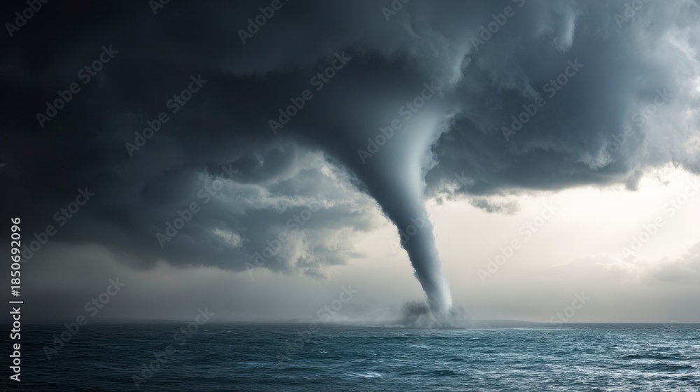 Storm Columns A dramatic depiction of a powerful waterspout, a rotating column of air ...